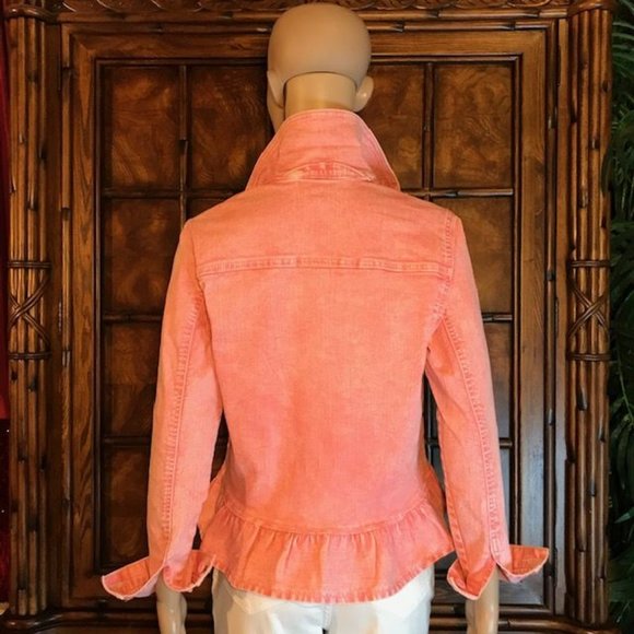 DG2 Snow Wash Ruffle Hem Stretch Denim Jacket - Picture 3 of 14